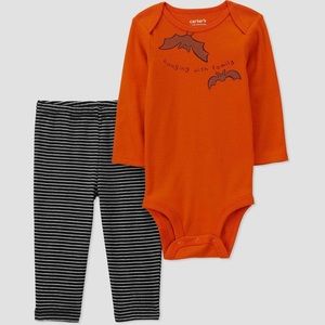Carter's Just One You nwt Baby Bat Striped Halloween Top Bottom Set 6m
